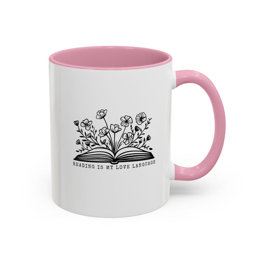 Reading is my love language — pink mug